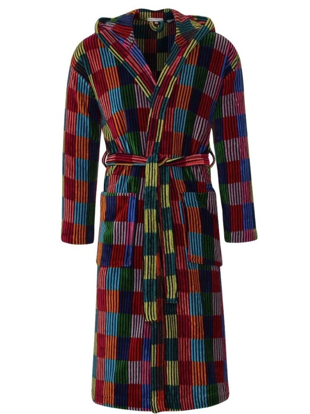 Bown of London Multicolor Striped Knit Hooded Robe